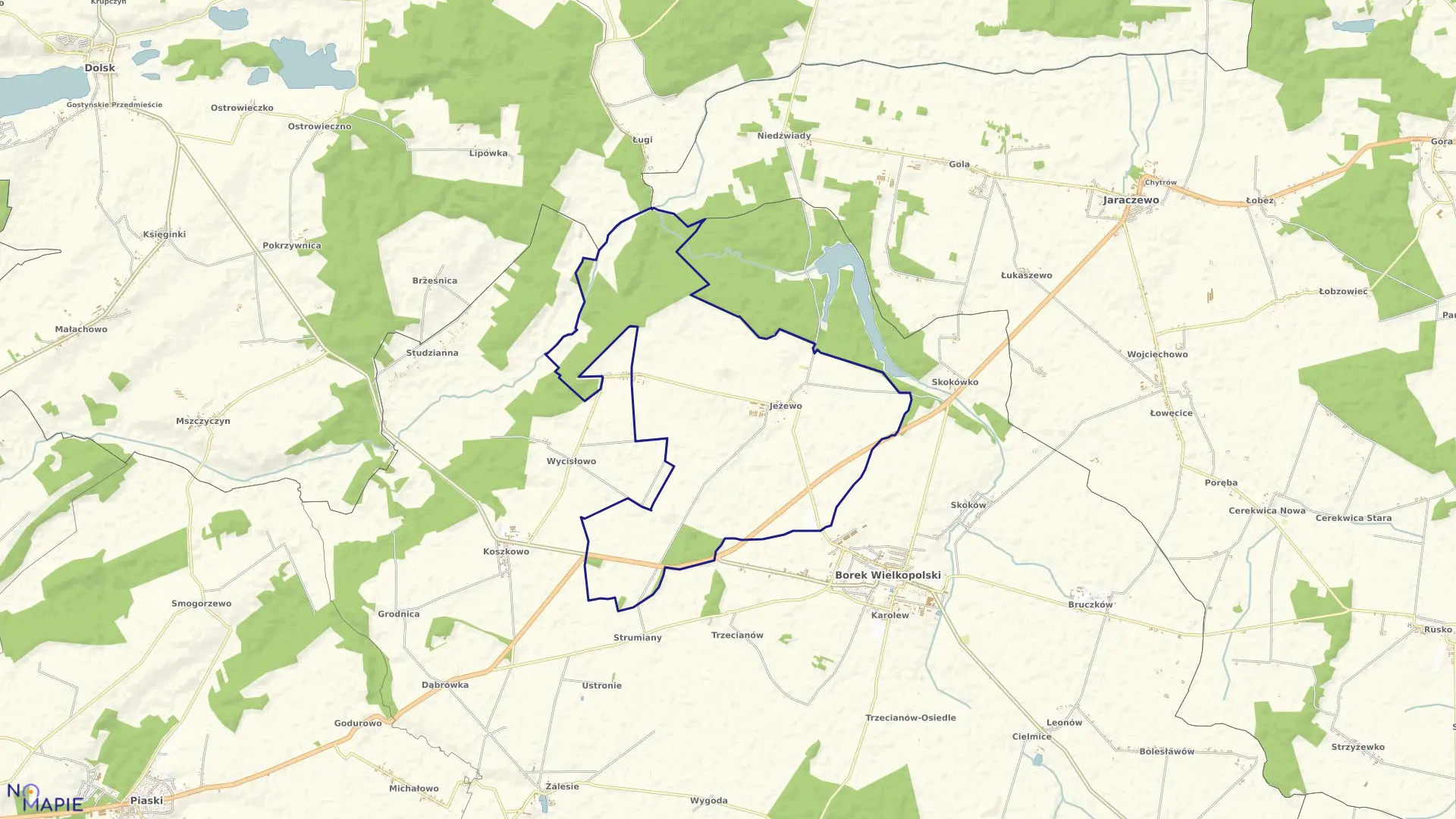 Mapa obrębu JEŻEWO w gminie Borek Wielkopolski