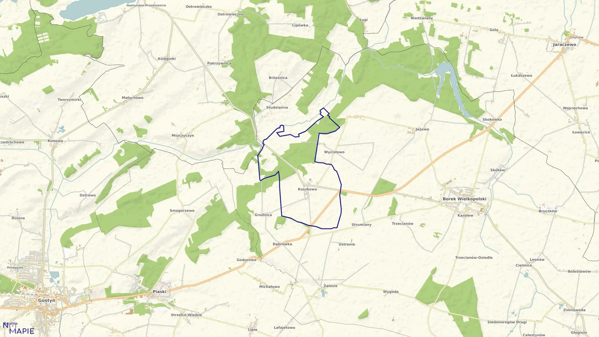 Mapa obrębu KOSZKOWO w gminie Borek Wielkopolski